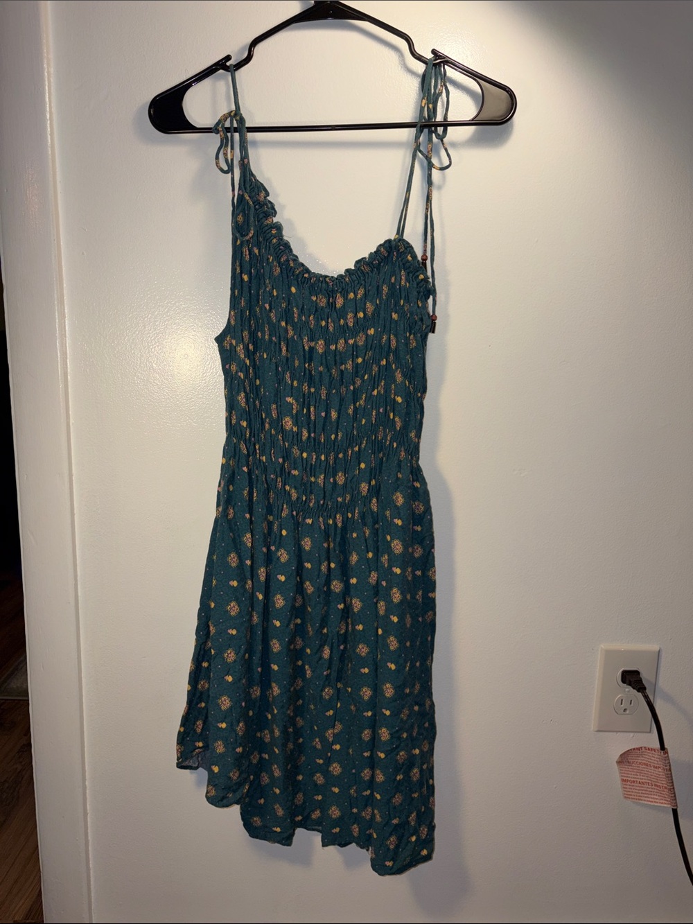Free People Teal Floral Smocked Mini Dress